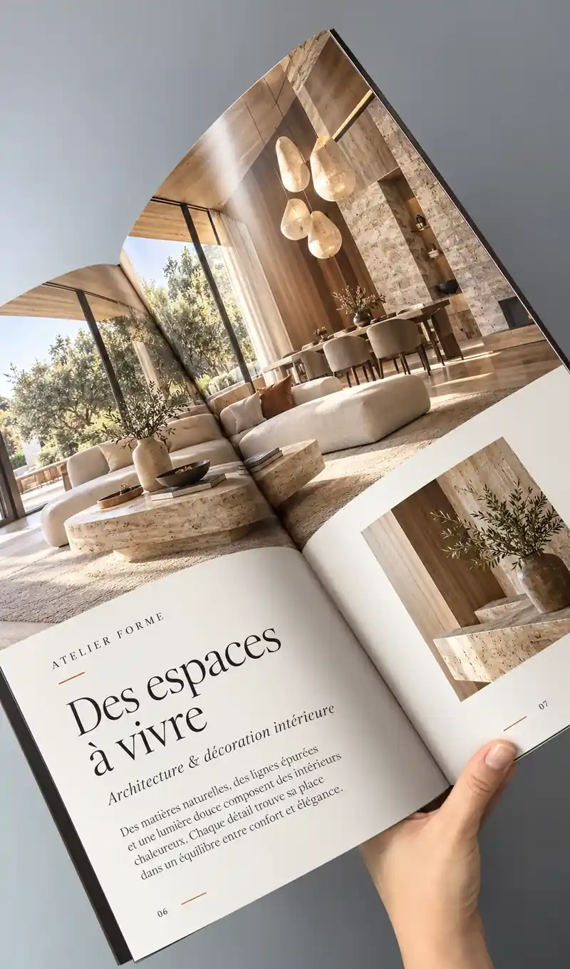 Brochure d’entreprise ouverte sur ses pages intérieures
