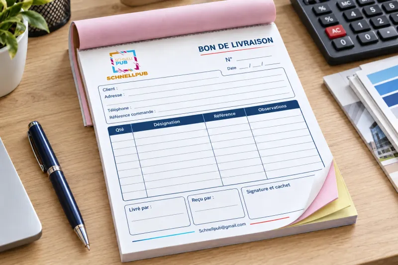 Carnet de bons de livraison numérotés, ouvert sur une table