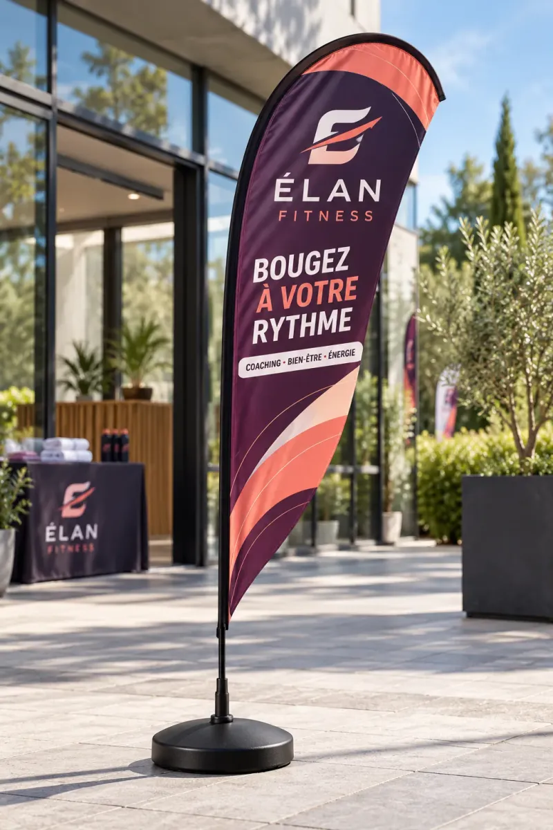 Drapeau goutte Élan Fitness lors d’un événement bien-être